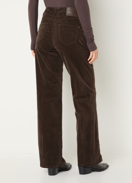 Claudia Sträter High waist flared fit broek van fluweel met steekzakken - achterkant 3 donkerbruin