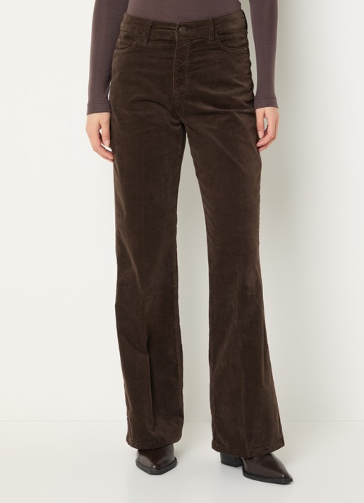 Claudia Sträter High waist flared fit broek van fluweel met steekzakken - detail donkerbruin
