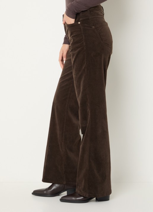 Claudia Sträter High waist flared fit broek van fluweel met steekzakken - detail 2 donkerbruin