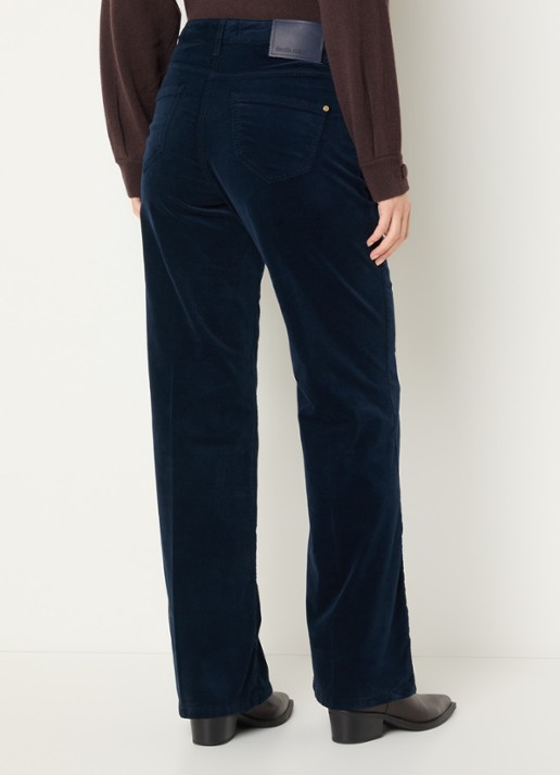 Claudia Sträter High waist flared fit broek van fluweel met steekzakken - achterkant donkerblauw