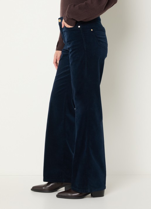 Claudia Sträter High waist flared fit broek van fluweel met steekzakken - detail 5 donkerblauw