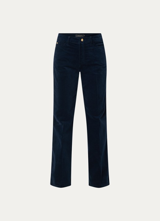 Claudia Sträter High waist flared fit broek van fluweel met steekzakken - voorkant 2 donkerblauw