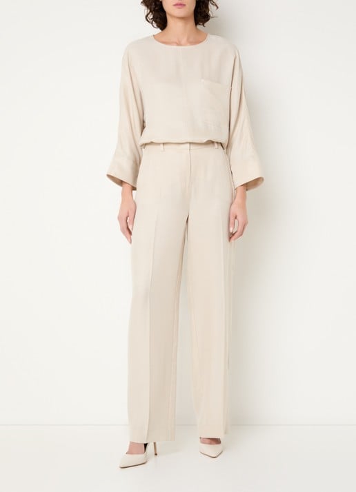 Claudia Sträter High waist loose fit pantalon met steekzakken - voorkant 2 beige
