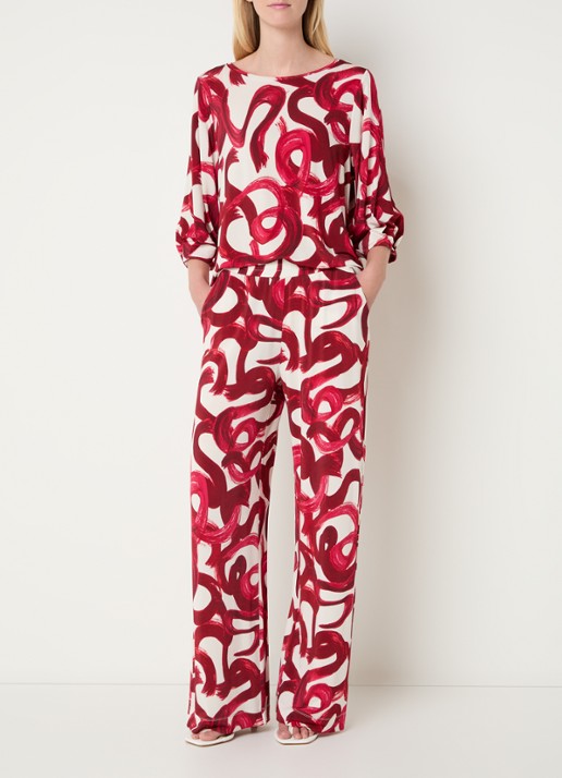 Claudia Sträter High waist pantalon met print - voorkant 4 cranberryrood