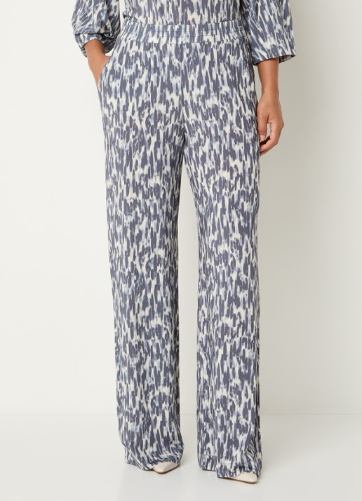 Claudia Sträter High waist straight fit broek met print - detail 3 staalblauw