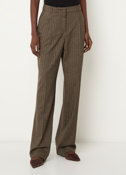 Claudia Sträter High waist straight fit pantalon met krijtstreep en lurex - detail 2 lichtbruin
