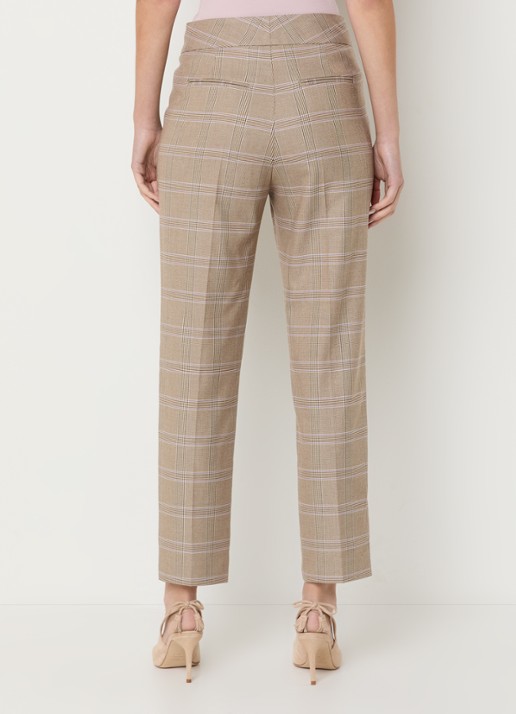 Claudia Sträter High waist straight fit pantalon met pied-de-poule dessin - achterkant lichtbruin
