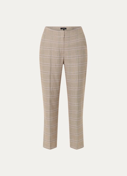 Claudia Sträter High waist straight fit pantalon met pied-de-poule dessin - voorkant 3 lichtbruin
