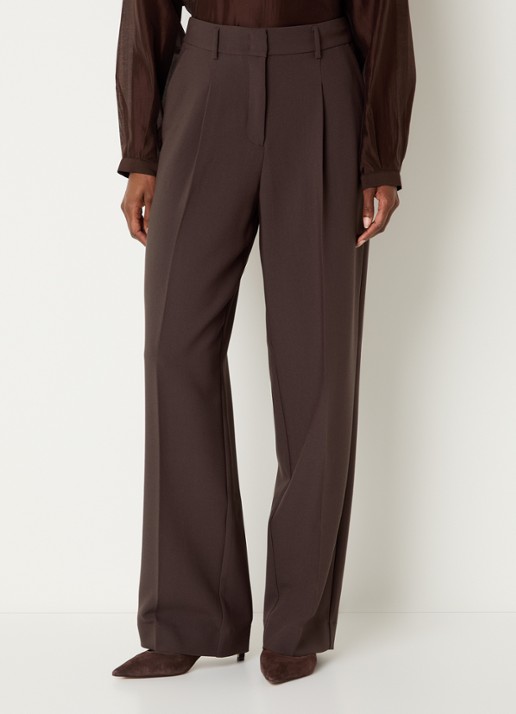 Claudia Sträter High waist straight fit pantalon met steekvakken en persplooi