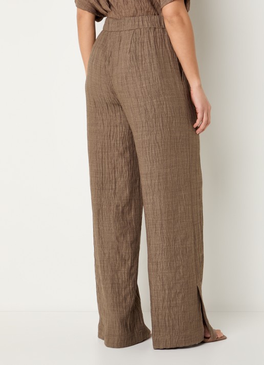 Claudia Sträter High waist straight fit pantalon met structuur - achterkant 2 hazelnootbruin