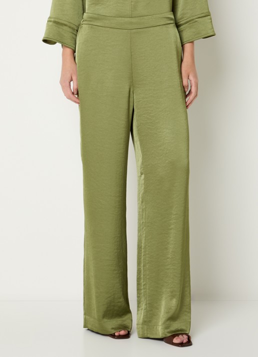 Claudia Sträter High waist straight fit pantalon van satijn met steekzakken