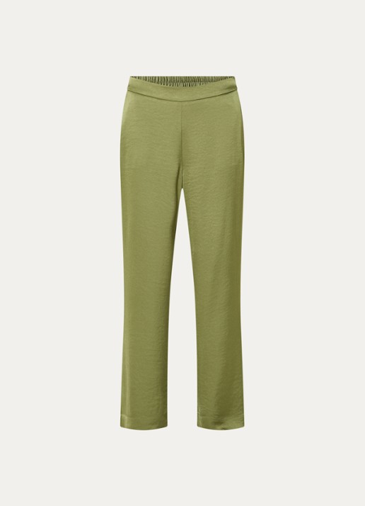 Claudia Sträter High waist straight fit pantalon van satijn met steekzakken - voorkant 2 groen