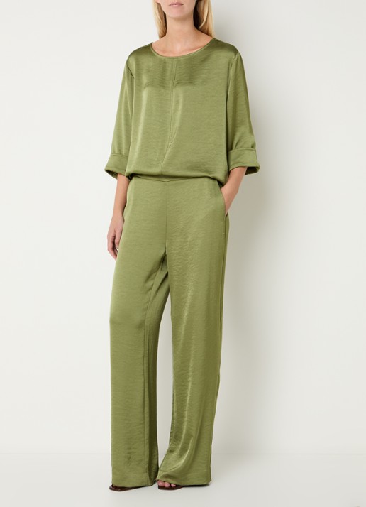Claudia Sträter High waist straight fit pantalon van satijn met steekzakken - voorkant 3 groen