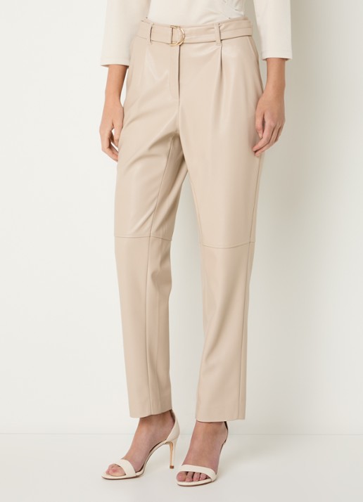 Claudia Sträter High waist tapered fit pantalon van imitatieleer met steekzakken