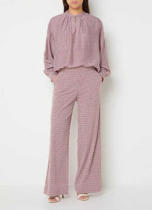 Claudia Sträter High waist wide fit broek met print - voorkant 4 donkerrood