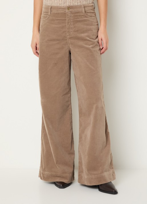 Claudia Sträter High waist wide fit broek van fluweel met steekzakken - detail 3 donkerbeige