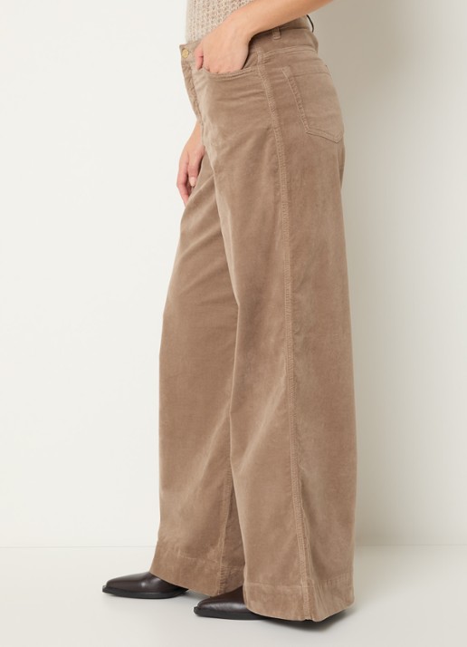 Claudia Sträter High waist wide fit broek van fluweel met steekzakken - detail 4 donkerbeige