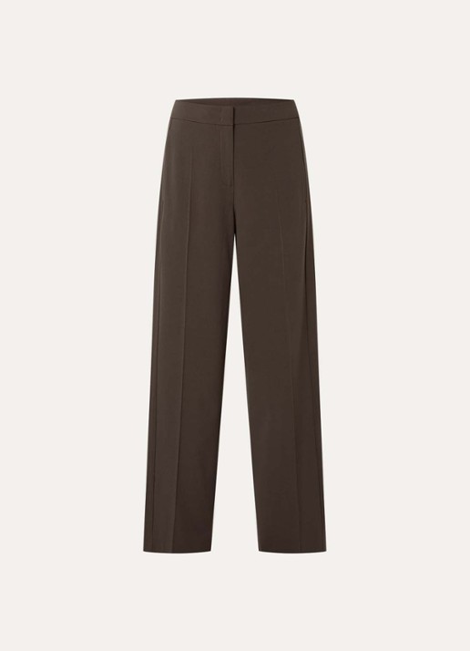 Claudia Sträter High waist wide fit pantalon in wolblend - voorkant donkerbruin
