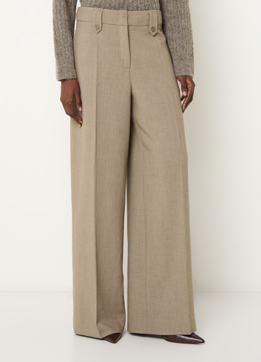 Claudia Sträter High waist wide fit pantalon met gemêleerd dessin - detail 2 beige