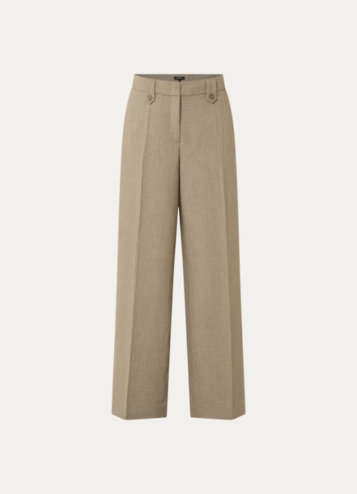 Claudia Sträter High waist wide fit pantalon met gemêleerd dessin - voorkant 3 beige