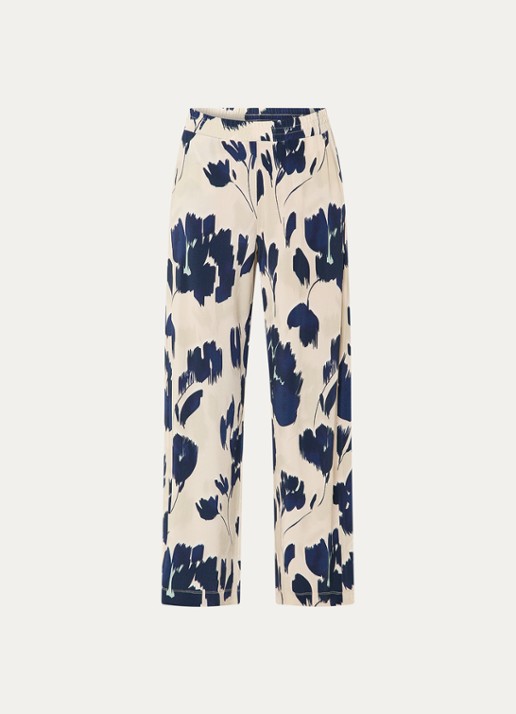 Claudia Sträter High waist wide fit pantalon met print en steekzakken - voorkant 2 donkerblauw