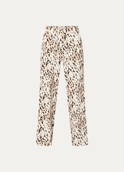 Claudia Sträter High waist wide fit pantalon met print - voorkant beige