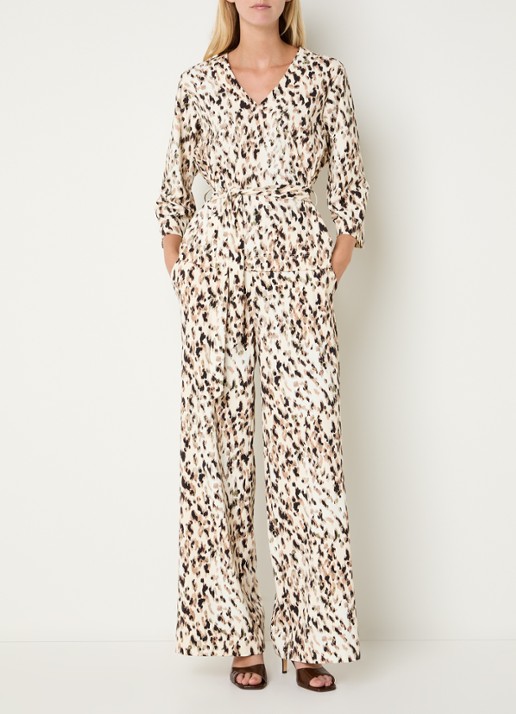 Claudia Sträter High waist wide fit pantalon met print - voorkant 2 beige
