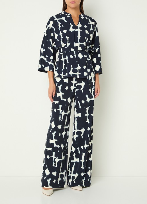 Claudia Sträter High waist wide fit pantalon met print - voorkant 4 donkerblauw