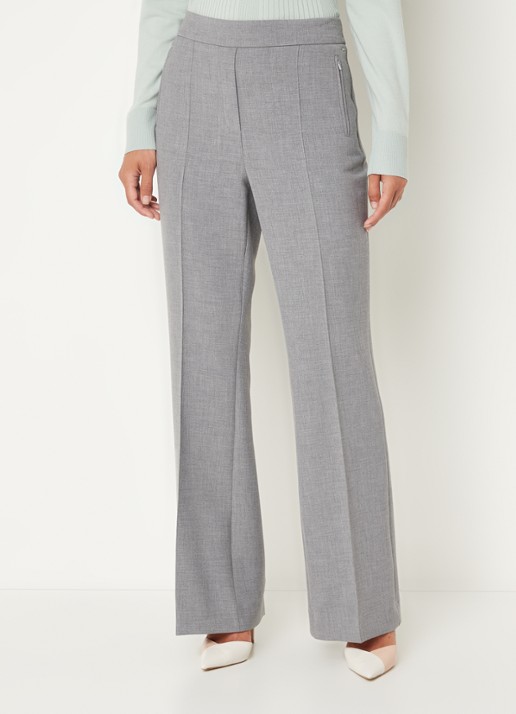 Claudia Sträter High waist wide fit pantalon met ritszakken en persplooi - detail 4 grijs