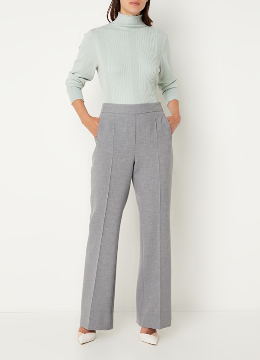 Claudia Sträter High waist wide fit pantalon met ritszakken en persplooi - voorkant 2 grijs