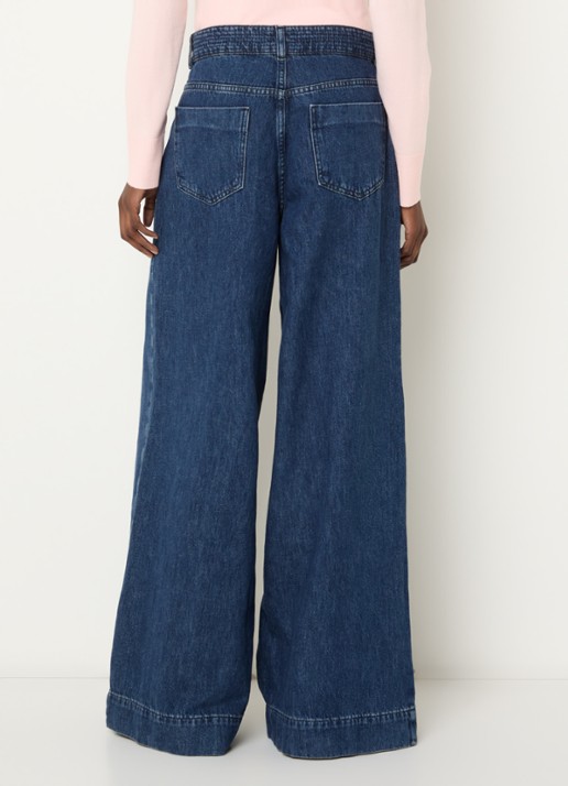 Claudia Sträter High waist wide leg jeans met donkere wassing en siernaad - achterkant 2 indigo