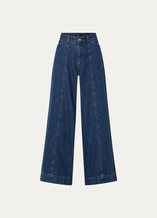 Claudia Sträter High waist wide leg jeans met donkere wassing en siernaad - voorkant 3 indigo