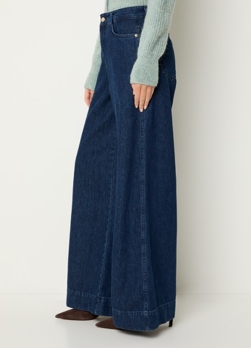 Claudia Sträter High waist wide leg jeans met donkere wassing - detail 2 donkerblauw