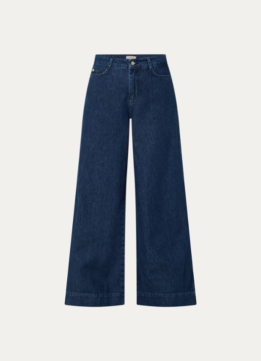 Claudia Sträter High waist wide leg jeans met donkere wassing - voorkant 4 donkerblauw