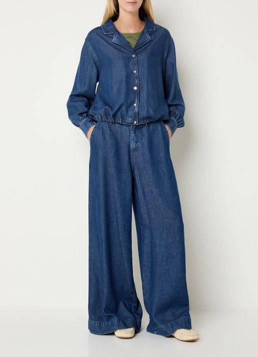 Claudia Sträter High waist wide leg jeans met medium wassing - voorkant 4 indigo