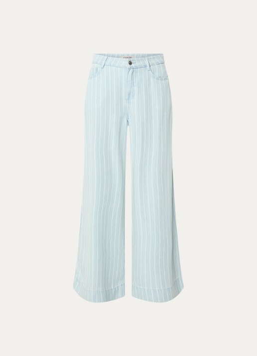 Claudia Sträter High waist wide leg jeans met streepprint - voorkant indigo