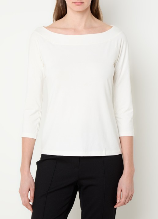 Claudia Sträter Longsleeve met boothals en driekwart mouw - detail 3 gebroken wit