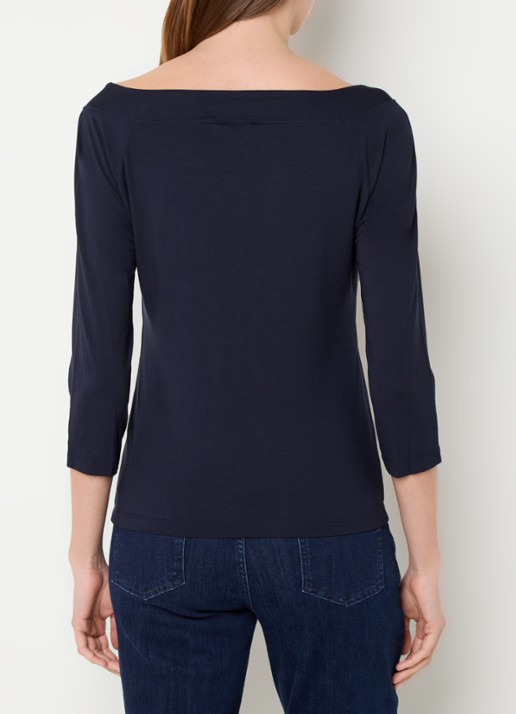 Claudia Sträter Longsleeve met boothals en driekwart mouw - achterkant 3 donkerblauw