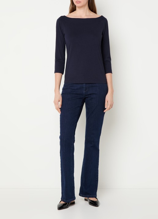 Claudia Sträter Longsleeve met boothals en driekwart mouw - voorkant 2 donkerblauw