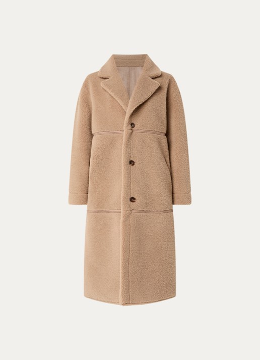 Claudia Sträter Mantel van teddy met steekzakken - voorkant 3 beige