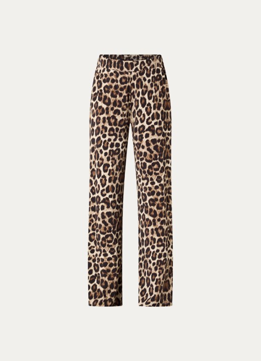 Claudia Sträter Mid waist loose fit broek met steekzakken en panterprint - voorkant 3 camel