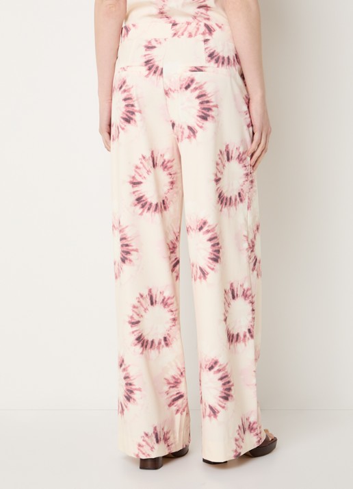 Claudia Sträter Mid waist loose fit broek met tie-dye dessin - achterkant 4 creme