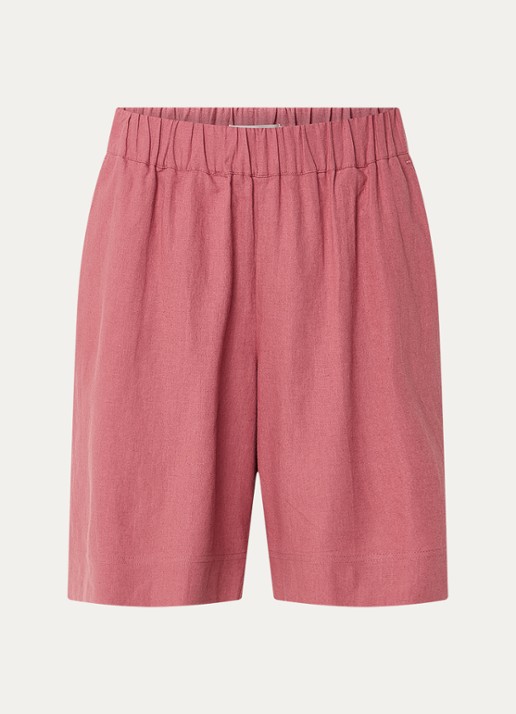 Claudia Sträter Mid waist loose fit korte broek in linnenblend - voorkant 3 oudroze