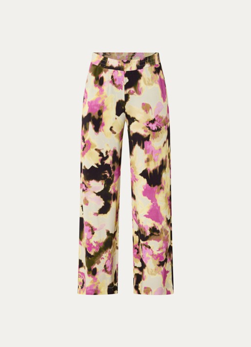 Claudia Sträter Mid waist loose fit pantalon met print - voorkant 3 lichtgeel