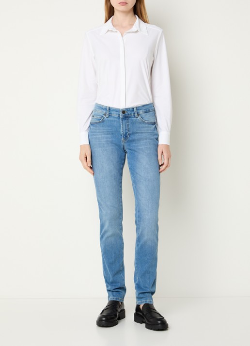 Claudia Sträter Mid waist slim fit jeans met medium wassing - voorkant 3 indigo