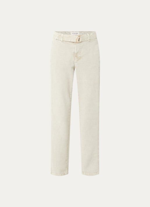 Claudia Sträter Mid waist straight fit jeans met gekleurde wassing en ceintuur - voorkant 3 creme