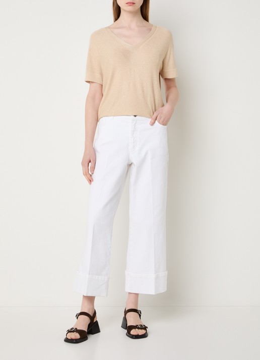 Claudia Sträter Mid waist straight leg cropped jeans met gekleurde wassing - voorkant 2 wit