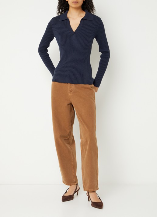Claudia Sträter Mid waist tapered fit jeans met gekleurde wassing - voorkant 5 cognac