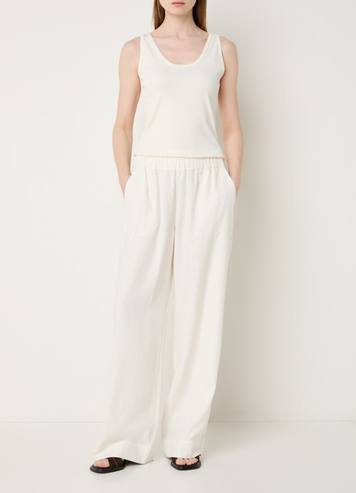Claudia Sträter Mid waist wide fit broek met steekzakken - voorkant 3 gebroken wit