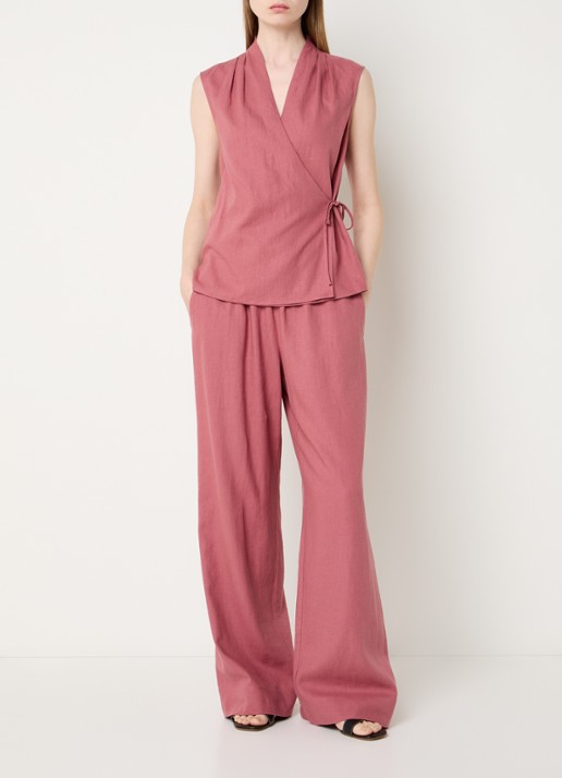 Claudia Sträter Mid waist wide fit broek met steekzakken - voorkant 2 oudroze